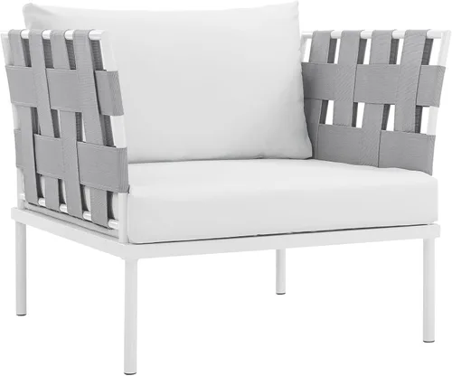 Miniatura 11 de Modway Harmony - Otomana de aluminio para patio al aire libre con cojín en blanco y blanco