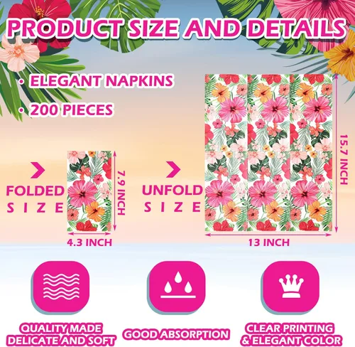 Miniatura 3 de Hotop Paquete de 200 servilletas hawaianas para invitados, servilletas tropicales, decoraciones de fiesta Luau, toallas de papel decorativas