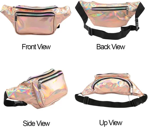 Miniatura 2 de Riñonera holográfica: bolsa de cintura rave de moda con cinturón ajustable para mujeres y hombres, Oro rosa holográfico., talla única
