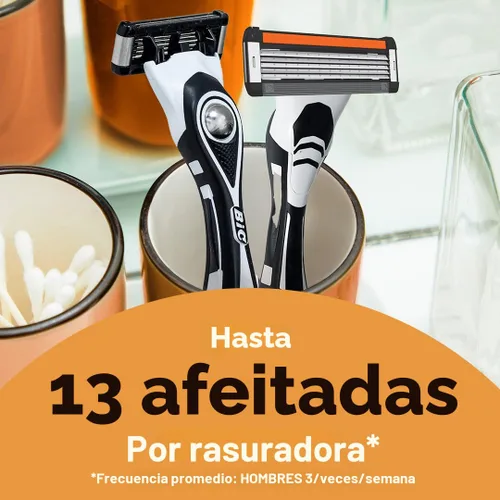 Miniatura 7 de BIC Flex 5 - Maquinillas de afeitar recargables para hombres, repuestos de maquinillas de afeitar de larga duración con 5 cuchillas para un afeitado