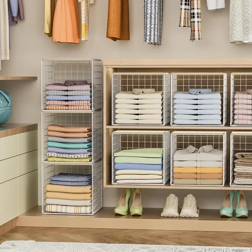 Miniatura 6 de 3 piezas de organizadores de clóset apilables y almacenamiento, estantes de clóset con parte superior de madera y almacenamiento extra, organizador