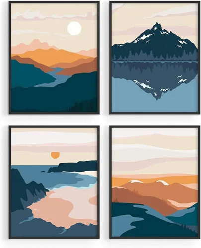 Miniatura 15 de HAUS AND HUES Arte de pared de montaña – Juego de 4 decoración de paisaje moderno de mediados de siglo, naturaleza y arte moderno Marco beige de 8