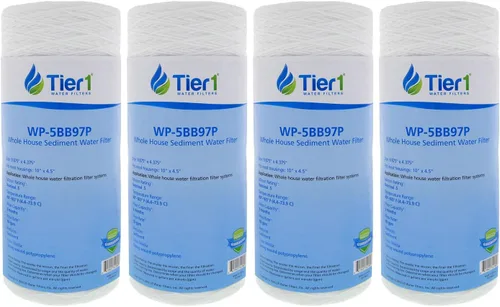Miniatura 12 de Tier1 Cartucho de repuesto de filtro de agua para sedimentos de polipropileno enrollado de 5 micrones, 10 x 4.5 pulgadas, paquete de 4