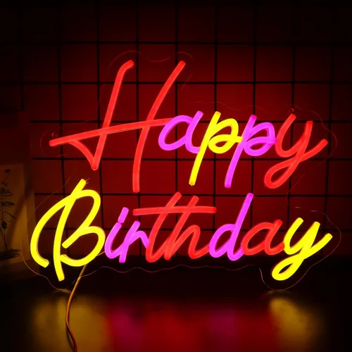Letreros de neón de feliz cumpleaños para decoración de pared, luz de neón LED para dormitorio, decoración de fiesta de cumpleaños de Navidad y
