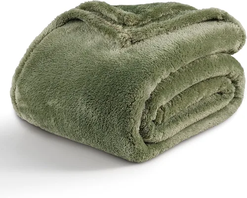 Manta Berkshire Classic Extra-Esponjosa de Felpa Tamaño Queen, Manta Suave y Esponjosa de Pelo Largo para Sofá, Cama, Verde Salvia Oscuro, 90x90