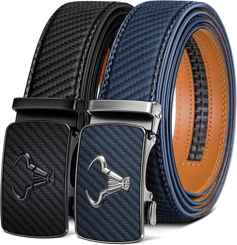 BULLIANT Cinturón para hombre, paquete de 2, cinturón de trinquete de cuero para regalo, pantalones de mezclilla casuales de 1 38 pulgadas, corte