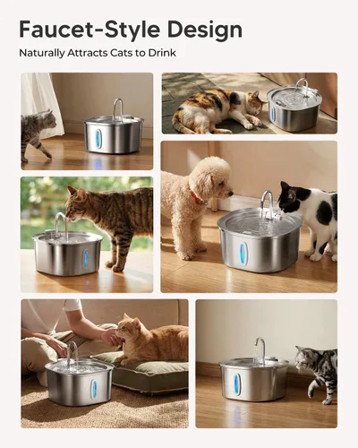 Miniatura 9 de PEKTACO Fuente de Agua para Gatos de Acero Inoxidable, Dispensador de Agua para Gatos de 3.2L/108oz con Bomba de Agua Ultra Silenciosa y Ventana