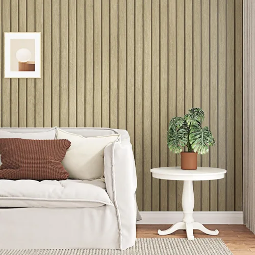 Papel tapiz de listones de madera marrón claro, paneles de madera autoadhesivos, papel tapiz de rayas de grano de madera sintético, papel de 1