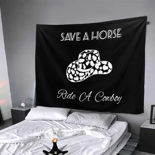 Miniatura 6 de TUGCAY Save A Horse Ride A Cowboy - Tapiz negro divertido con sombrero occidental, tapices para colgar en la pared para dormitorio, dormitorio