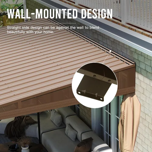 Miniatura 23 de Domi - Solárium de pared montado de 10 x 14 pies, solárium de pared con techo inclinado de policarbonato de aluminio, casa de pantalla de PC