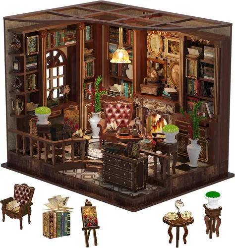 Miniatura 11 de Rincones de libros para adultos, kit de rincón de libros en miniatura para casa de muñecas, kits de modelos, kits de manualidades para adultos