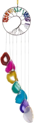 Miniatura 5 de rockcloud Campanillas de viento colgantes de 7 chakras del árbol de la vida con rodajas de ágata colgantes, adorno colgante de ventanas para Azul
