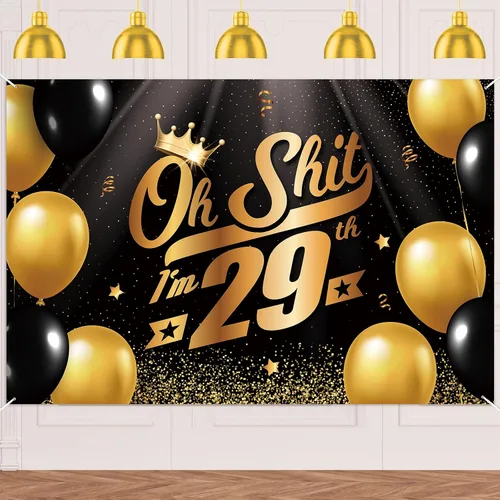Miniatura 16 de Oh S*hit I'm 10th Banner telón de fondo negro dorado globos corona confeti Hallo Quince Cheers to 10 años decoración temática decoración para hombre