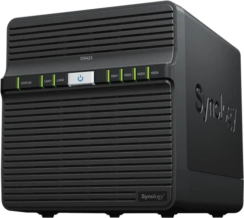 Synology Backup DS423 Family & Business - Uso compartido seguro de archivos, cámara fotográfica y videovigilancia (NAS sin disco de 4 bahías)