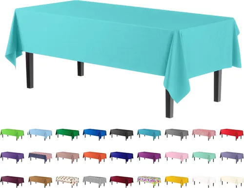 Party Solids Paquete de 4 manteles de plástico color azul aguamarina, 54 x 108 pulgadas, mantel desechable para fiestas y pícnics