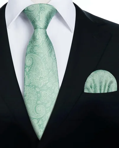 Miniatura 110 de HISDERN Corbatas para hombre, corbata de cachemira y bolsillo cuadrado tejido clásico floral para hombre, corbata de fiesta de boda