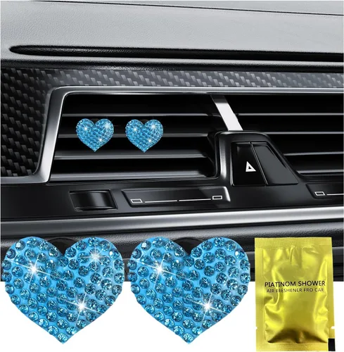 Miniatura 13 de Ziciner 2 piezas de dijes de clips para ventilación de aire de coche con corazón brillante, clips para salida de aire de coche con forma de corazón