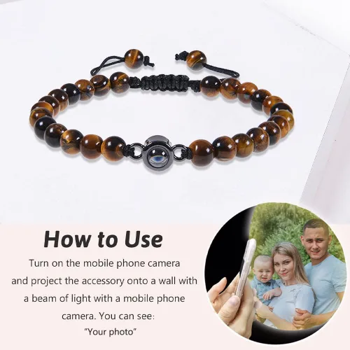 Miniatura 4 de Pulsera personalizada con imagen en el interior, pulsera de proyección de fotos, pulsera de cuentas de piedra de lava de piedra, regalos