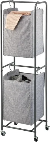 Miniatura 7 de mDesign Cesta vertical apilada para ropa sucia con ruedas, portátil, 2 bolsas extraíbles para organizar ropa, lavandería, luces, oscuridades, marco