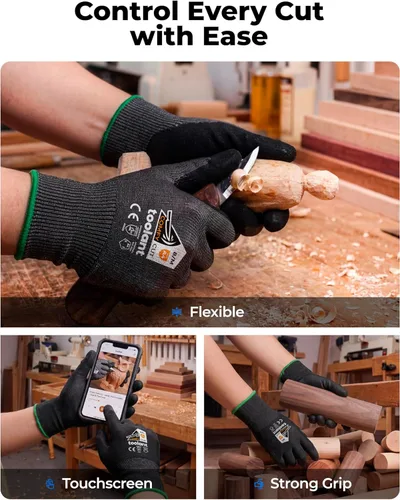 Miniatura 6 de toolant ANSI A4 - Guantes de trabajo resistentes a los cortes sin acero y fibra de vidrio, comodidad ultraligera y ajuste adecuado, para mecánicos