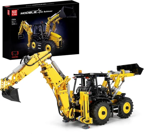 Mould King 17036 Excavadora y Buldozer 2 en 1, Set de Construcción de Buldozer RC para Adultos, Camión de Construcción de Modelos con Motores y