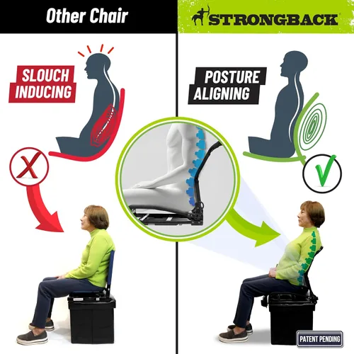Miniatura 3 de STRONGBACK Lumbar Support Stadium Seat for Bleachers – Ergonomic Chair with Back Support for Adults & All-Day Comfort Negro/Gris
