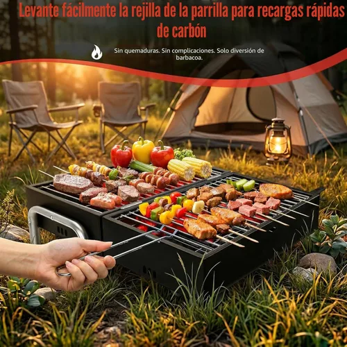 Miniatura 6 de Parrilla de carbón portátil, parrilla de mesa pequeña para barbacoa al aire libre, para camping, playa, fácil montaje, parrilla pequeña multiusos
