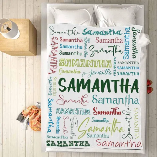 Miniatura 2 de Manta personalizada con nombre con fuente diferente y colorida para niños, mujeres y hombres, divertida decoración personalizada para el hogar, cama