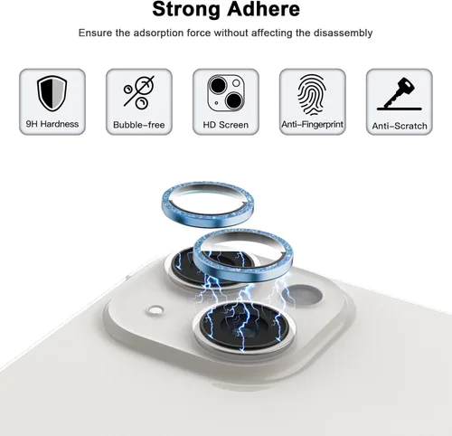 Miniatura 2 de [Azul brillante] [2 juegos] para iPhone 14/iPhone 14 Plus protector de lente, protector de pantalla de vidrio templado, protector de pantalla