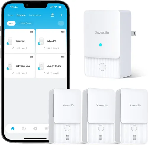 Miniatura 10 de GoveeLife Premium Detector inteligente de fugas de agua 2 con rango ultralargo de 1968 pies, sensor de agua wifi con SMS/Email/APP Push y alarma