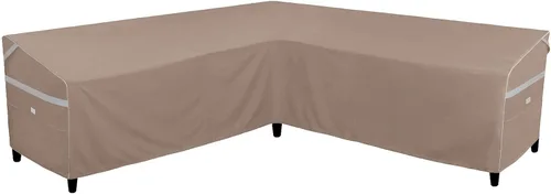 Miniatura 12 de Funda impermeable para sofá modular en forma de V para exteriores, resistente a los rayos UV, para muebles de patio de 5 plazas, 85 pulgadas de Gris