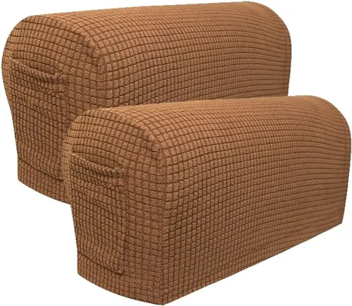 Miniatura 12 de Juego de 2 fundas elásticas para brazos de sofá con bolsillo, fundas extraíbles antideslizantes para reposabrazos para sillón reclinable y sillones