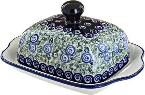 Miniatura 4 de Blue Rose Polish Pottery – Mantequillera cuadrada de tulipán azul – Se adapta a 1 barra – Mantequera para organización y almacenamiento de encimera