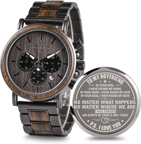 Miniatura 25 de 2win Reloj de madera grabado para novio, mi hombre, prometido, marido, relojes de madera personalizados para hombres, cumpleaños, aniversario, reloj