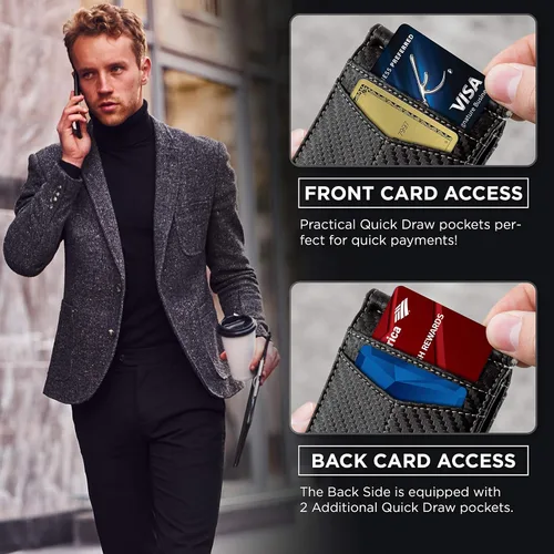 Miniatura 22 de Serman Brand RFID billetera de bloqueo Slim Bifold – cuero genuino minimalista bolsillo frontal carteras para hombres con clip para dinero, cartera