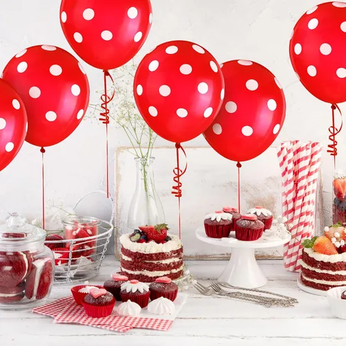 Miniatura 3 de Sumind 100 globos de látex de lunares negros y rojos, decoraciones de mariquita y fresa para decoración de fiestas, cumpleaños, suministros de boda