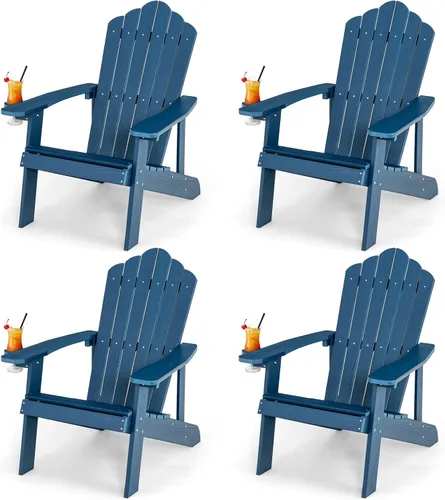 Miniatura 18 de Giantex Silla Adirondack para exteriores, sillas de patio de gran tamaño con portavasos oculto, veta de madera realista, capacidad de peso de 380