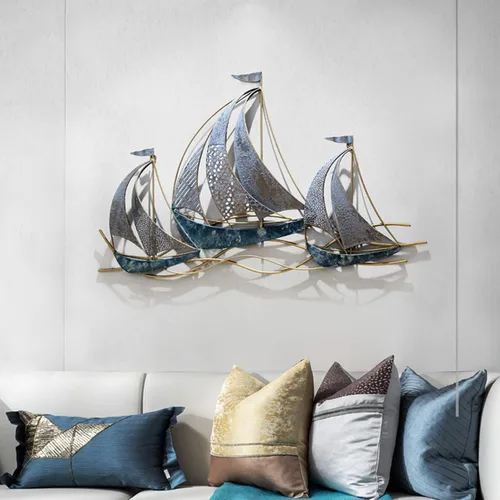AUQMTAIN Decoración de pared de barco náutico de 34 pulgadas, esculturas de pared de barco náutico 3D, velero costero hecho a mano para el hogar,
