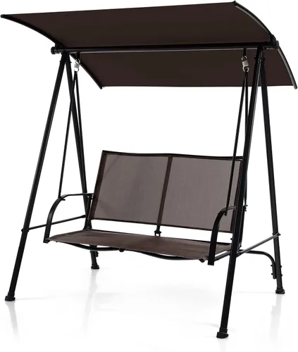 Miniatura 13 de Tangkula Columpio de porche para 2 personas, columpio de patio con toldo ajustable, asiento de tela cómodo y marco de acero resistente, columpio