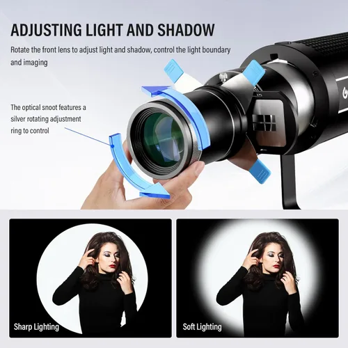 Miniatura 5 de Soonpho Bowens - Kit de montaje óptico Snoot, accesorio de proyección con marco GOBO magnético doble, 25 gobos y 4 filtros de color, para luces LED