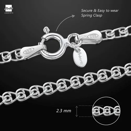 Miniatura 4 de Amberta 925 Sterling Silver 2.3 mm Heart Chain Necklace Various Styles