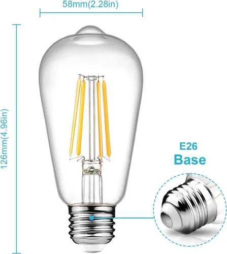 Miniatura 2 de Ascher – Bombillas LED regulables con diseño vintage, rosca Edison, 6 W, equivalentes a 60 W, 700 lúmenes, luz blanca cálida 2700K, CRI de 80+