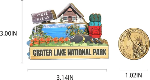 Miniatura 3 de Imán del parque nacional del lago del cráter de los E.E.U.U. Imán del refrigerador de madera 3D monumentos de viaje coleccionables, decoración hecha