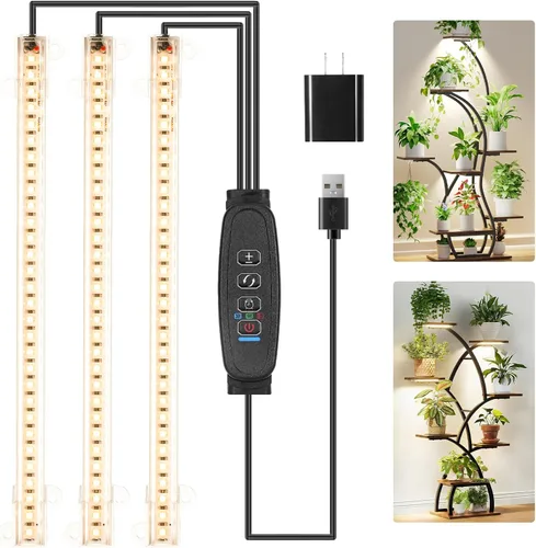 Miniatura 19 de Tiras de Luz LED para Crecimiento de Plantas de 8.6'', Espectro Completo 3500K Luz de Crecimiento para Plantas de Interior con Temporizador de Cálido
