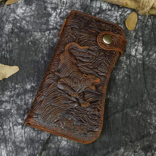 Miniatura 7 de LUUFAN Cartera larga de cuero genuino para hombre tarjetero con bolsillo para monedas