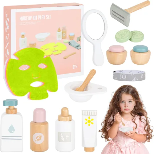 Juego de juguetes de maquillaje de madera, juguetes de simulación de belleza, cuidado de la piel, juguetes preescolares para niños pequeños,