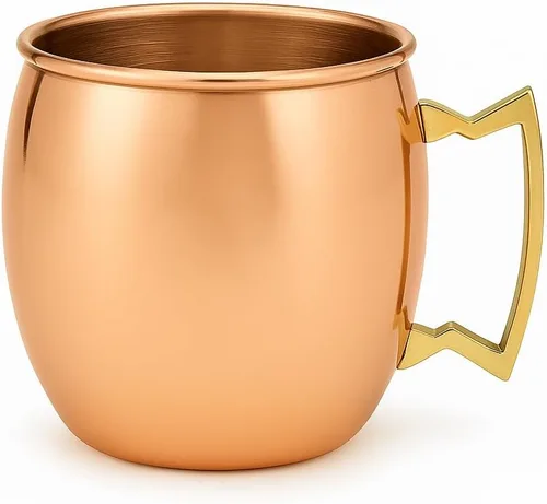 Modern Home Taza hecha a mano de cobre macizo de 16 onzas, taza en forma de barril con mango de latón y textura suave, taza tradicional en forma de