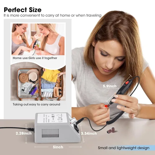 Miniatura 4 de LAVAED Kit de máquina de taladro de uñas eléctrico profesional, vibración de bajo ruido con brocas de uñas y bandas de lijado para taladro de uñas