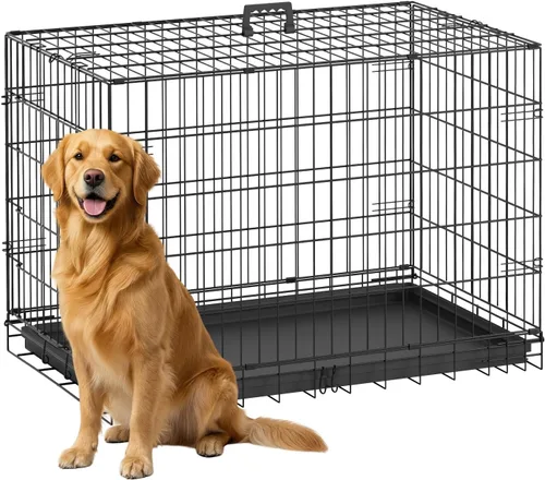 Miniatura 18 de FDW Jaula para perros con doble puerta, jaula plegable de alambre de metal de 36 pulgadas con bandeja extraíble y panel divisor, jaula para mascotas