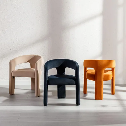 Miniatura 7 de Juego de 4 modernas sillas de comedor tapizadas de tela de terciopelo con respaldo abierto, bonitas sillas laterales de barril de cocina, sillas